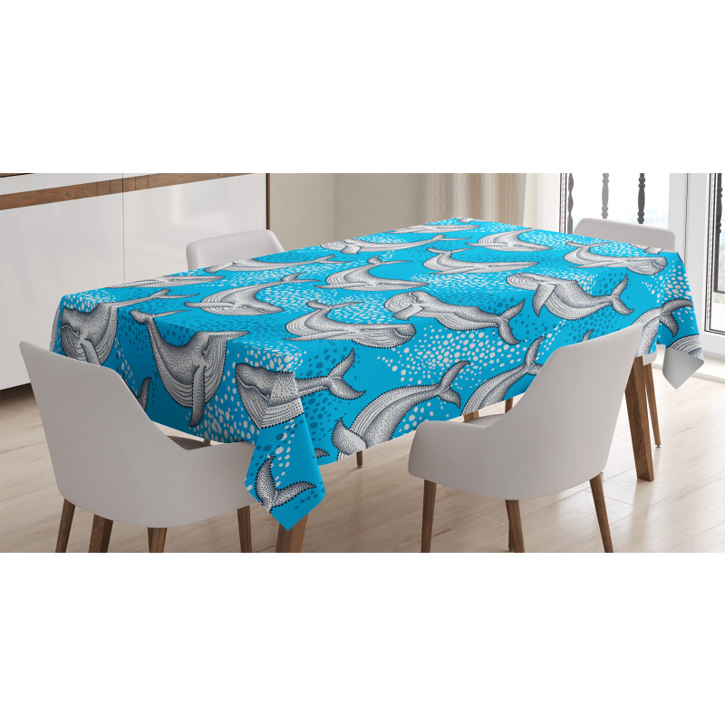 Dotted Whale Sea Ocean Tablecloth