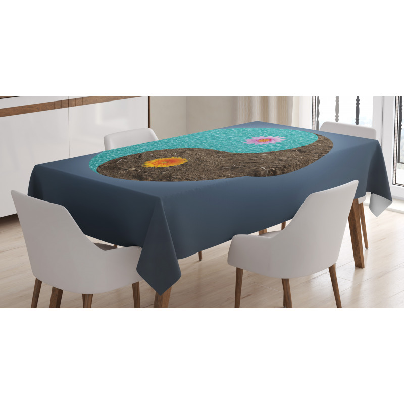 Yin Yang Flower Teal Brown Tablecloth