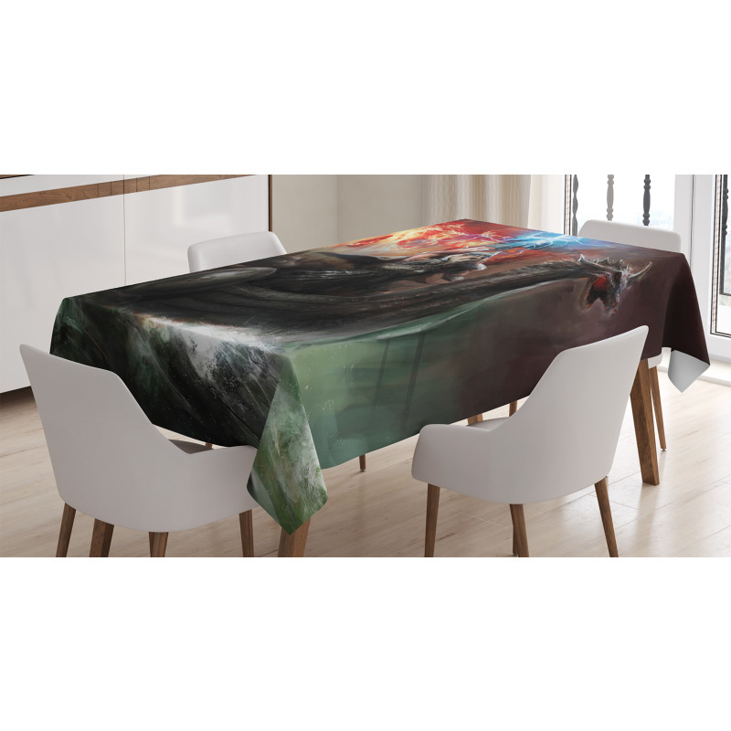 Vikings Boat Stormy Sea Tablecloth