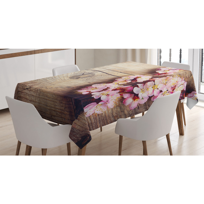 Spring Blossom on Wood Tablecloth