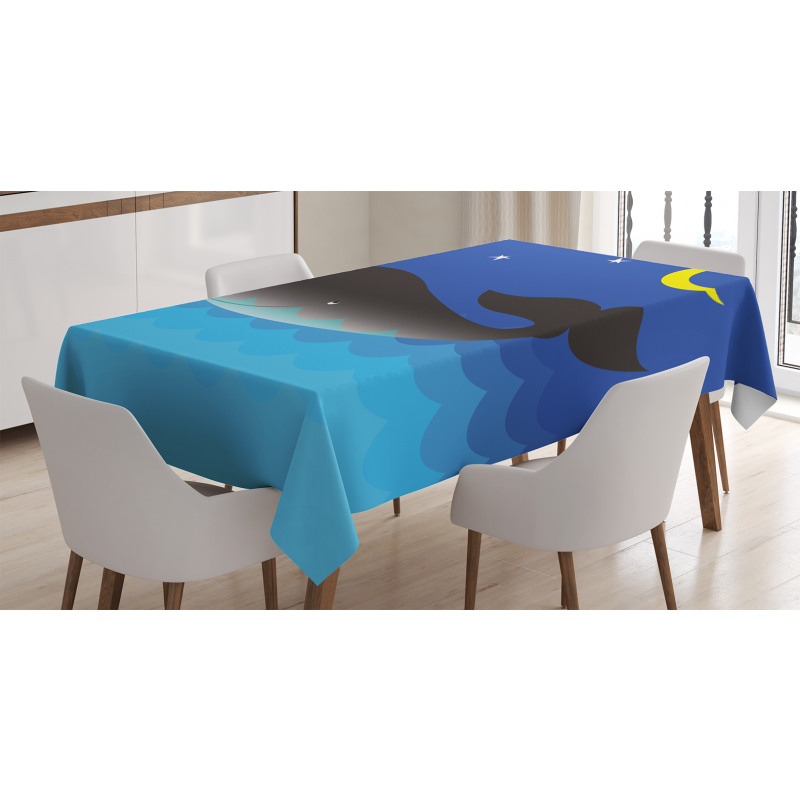 Whale in Ocean and Star Tablecloth