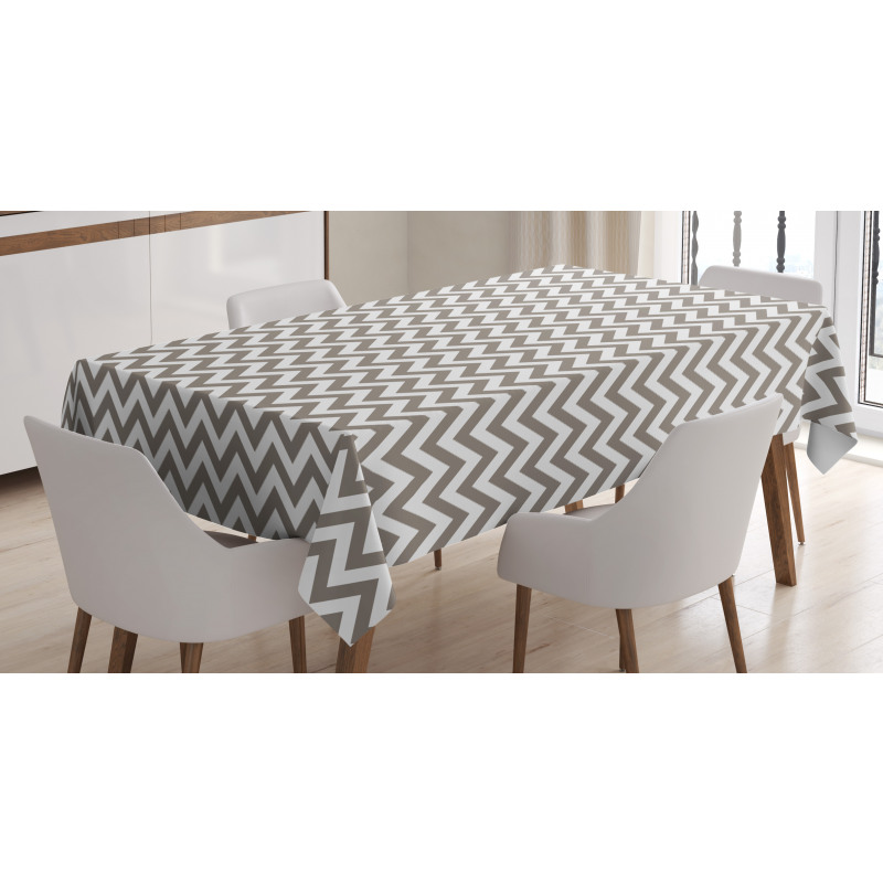 Grey and White Zig Zag Tablecloth