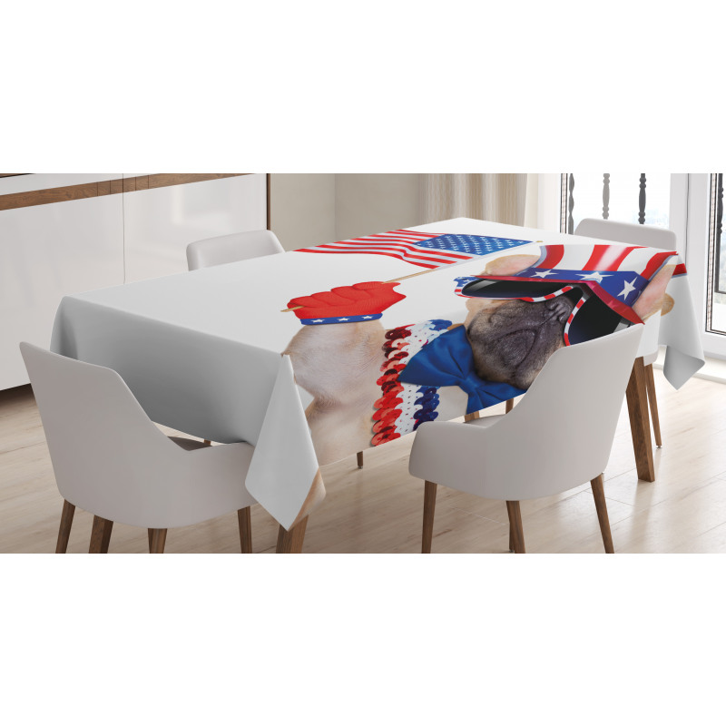 Patriotic Pug Dog Tablecloth