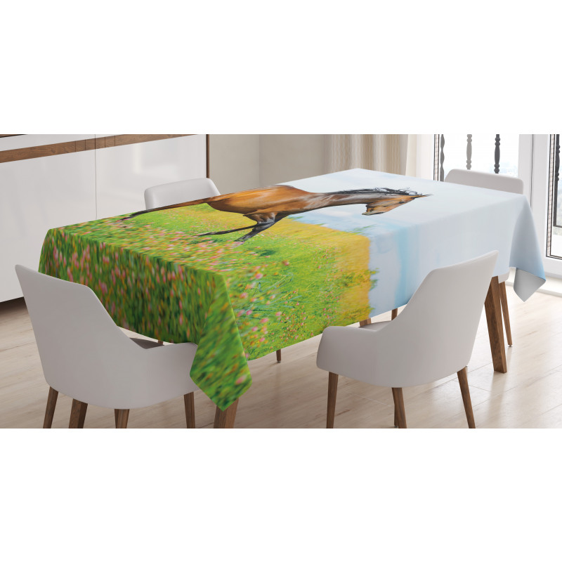 Horse Rural Flowers Tablecloth
