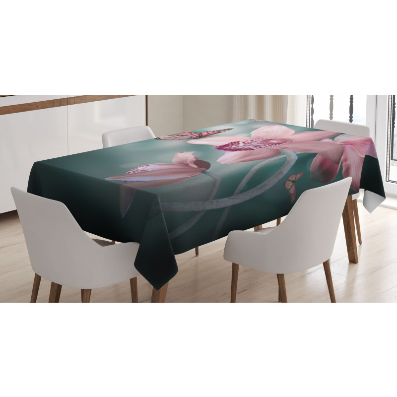 Orchid Flower Butterfly Tablecloth