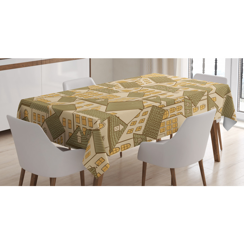 Village Town Houses Roofs Tablecloth