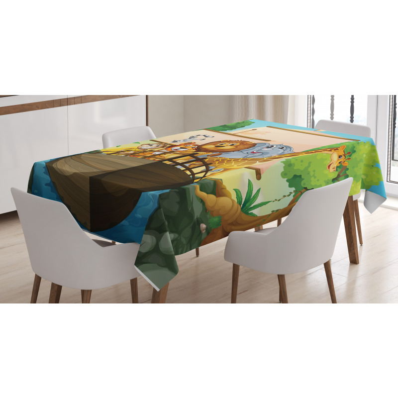 Floating Boat with Animals Tablecloth