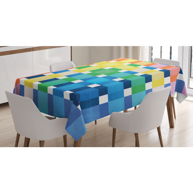 Rainbow Squares Art Tablecloth