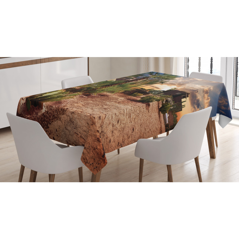 Majestic Sky Palm Trees Tablecloth