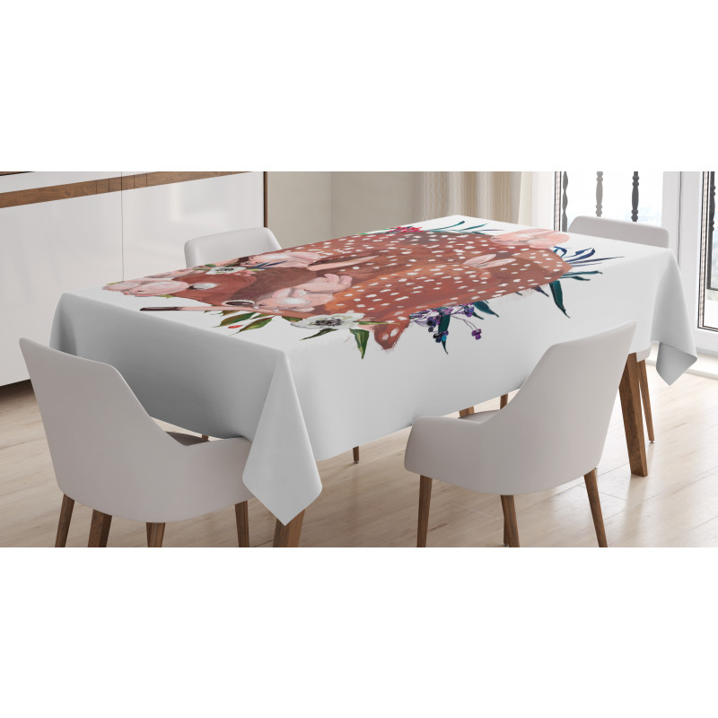 Deer with Hares in Forest Tablecloth
