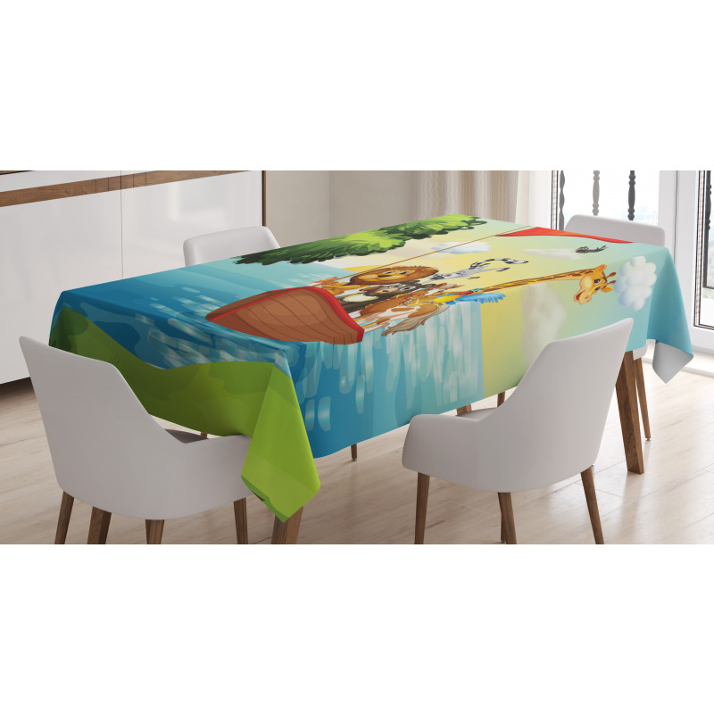 Funny Playful Animals Tree Tablecloth