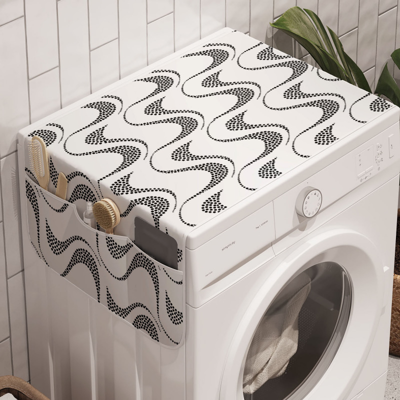 Benekli Çamaşır Makinesi Düzenleyici Siyah Beyaz Noktalı Desenli Daire Çizimli