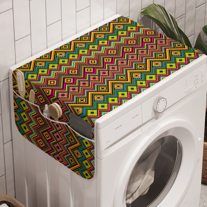 Geometrik Çamaşır Makinesi Düzenleyici Zik Zak Çizgili Geleneksel Duvar Kağıdı