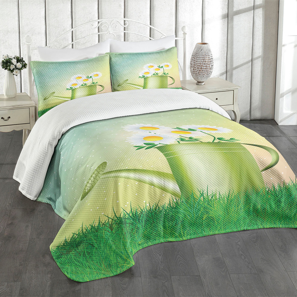 Frühling Tagesdecke Set Gießkanne Blumentopf