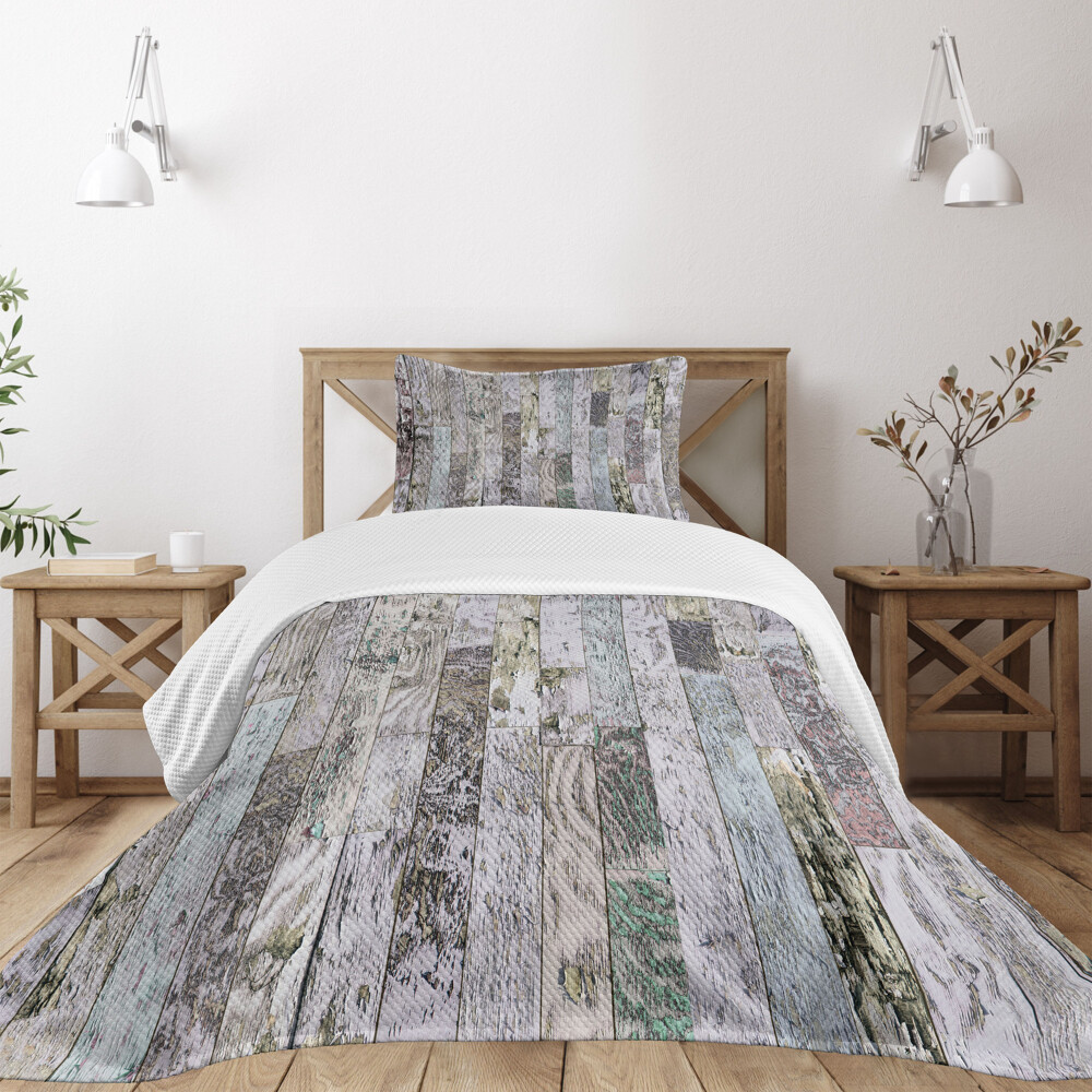 Holz-Druck Tagesdecke Set Pastel Eiche Holzbretter - Bild 9 von 12