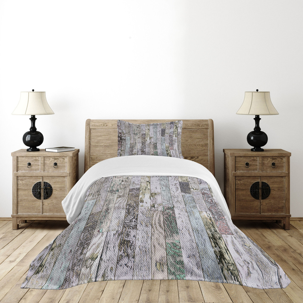 Holz-Druck Tagesdecke Set Pastel Eiche Holzbretter - Bild 8 von 12