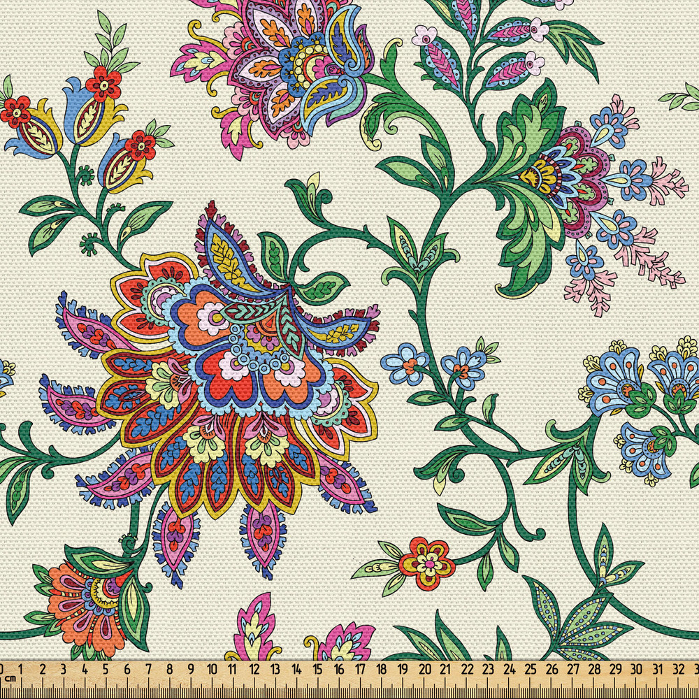 Bohemian Fabric by yard polyester Colorful Vintage Blooms UK