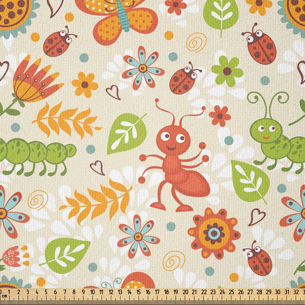 Spring Fabric by yard stretch Jolly Cartoon Ant Flower