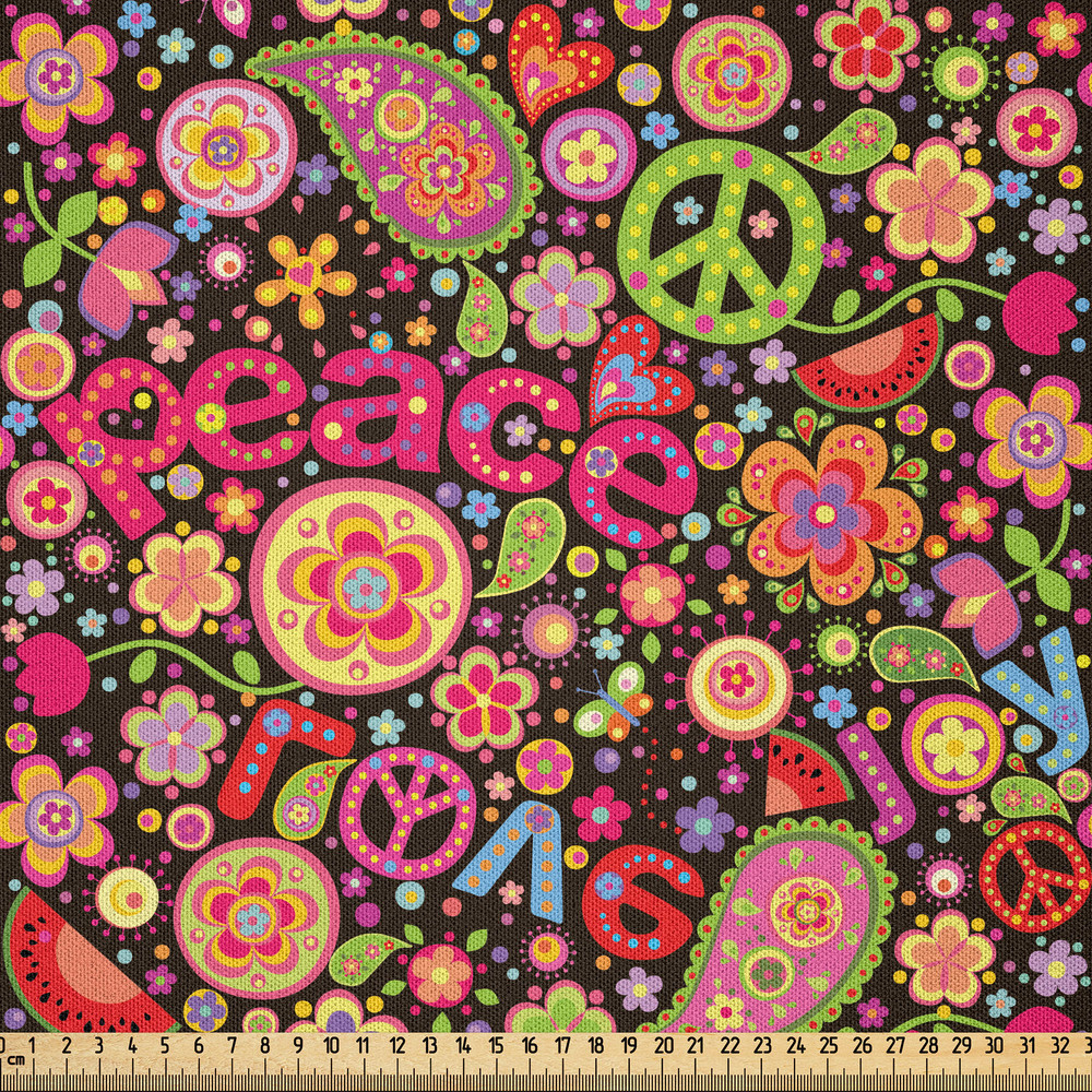 Groovy Fabric by Yard Microfiber Hippie Paisley Leaves