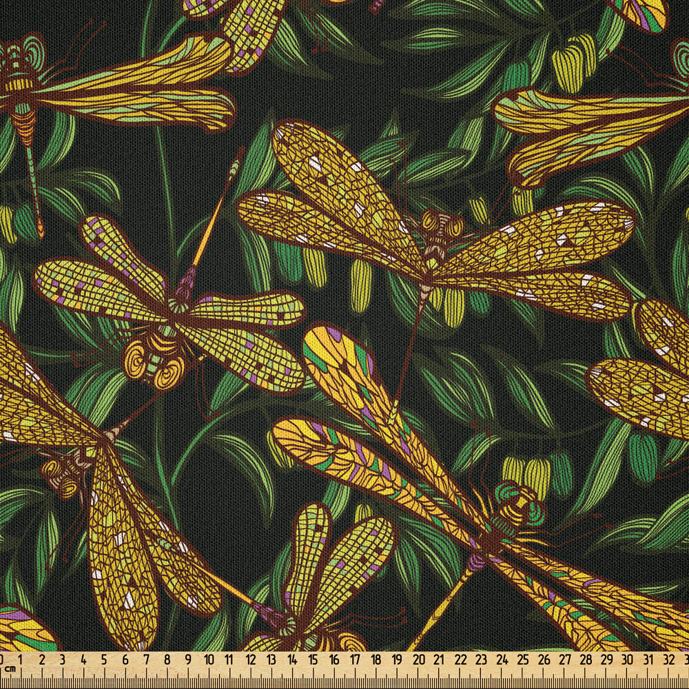 Dragonfly Fabric by Yard Microfiber Green Leaves