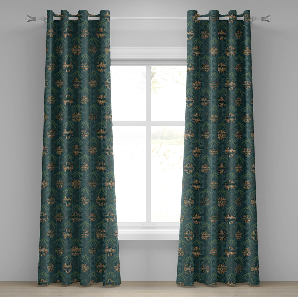 Bamboo Print 2-Panels Eyelet Curtains Motifs