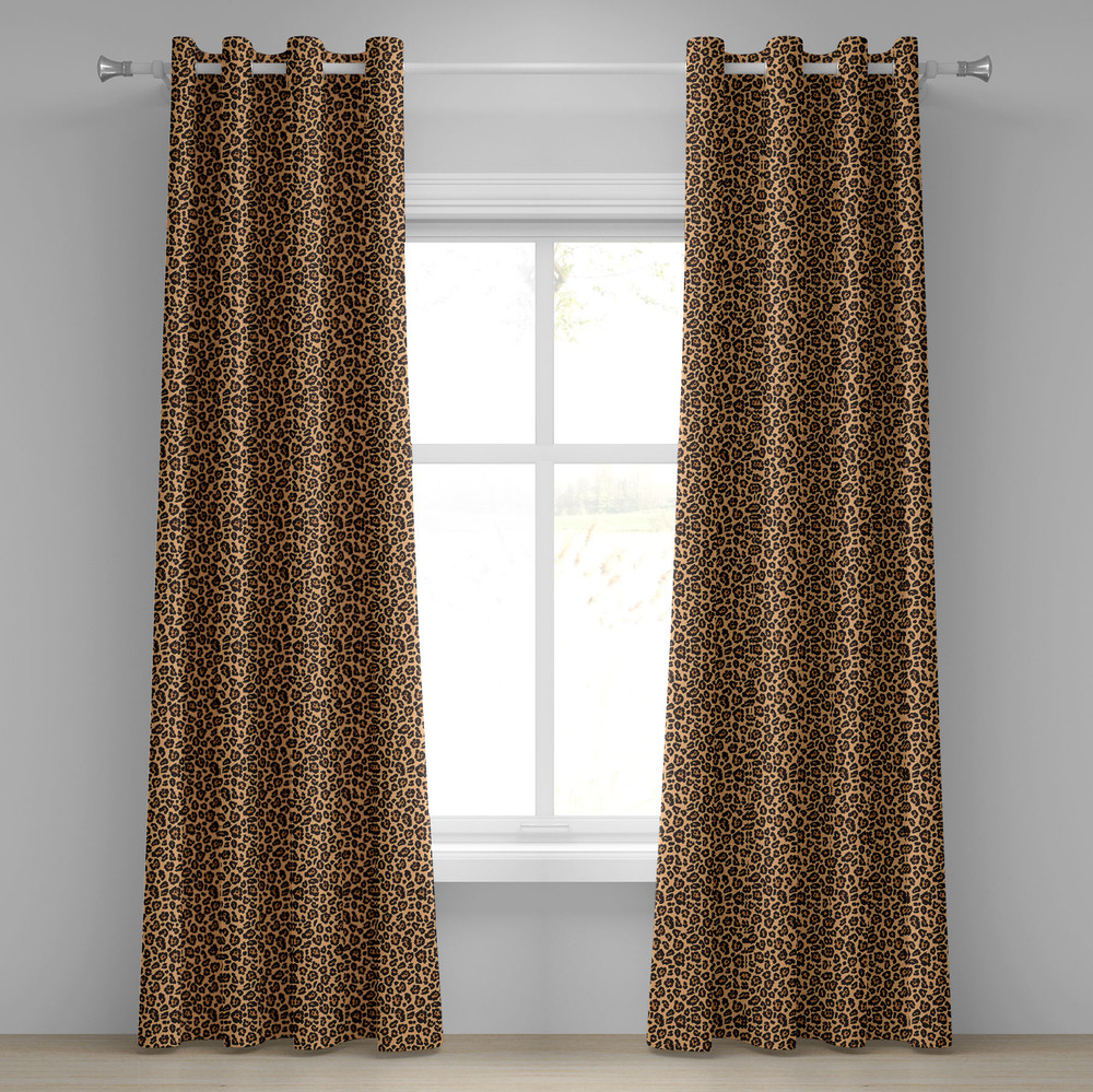 Leopard Print 2-Panels Eyelet Curtains Orange Exotic African