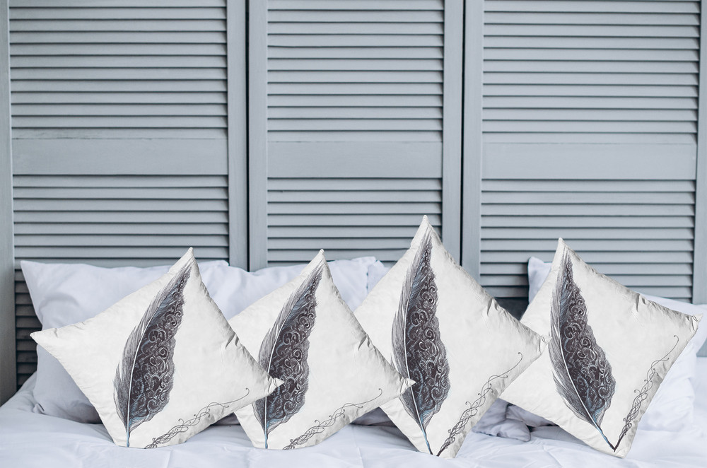 Grey Throw Pillow Covers Pack of Antique Feather Pen Art