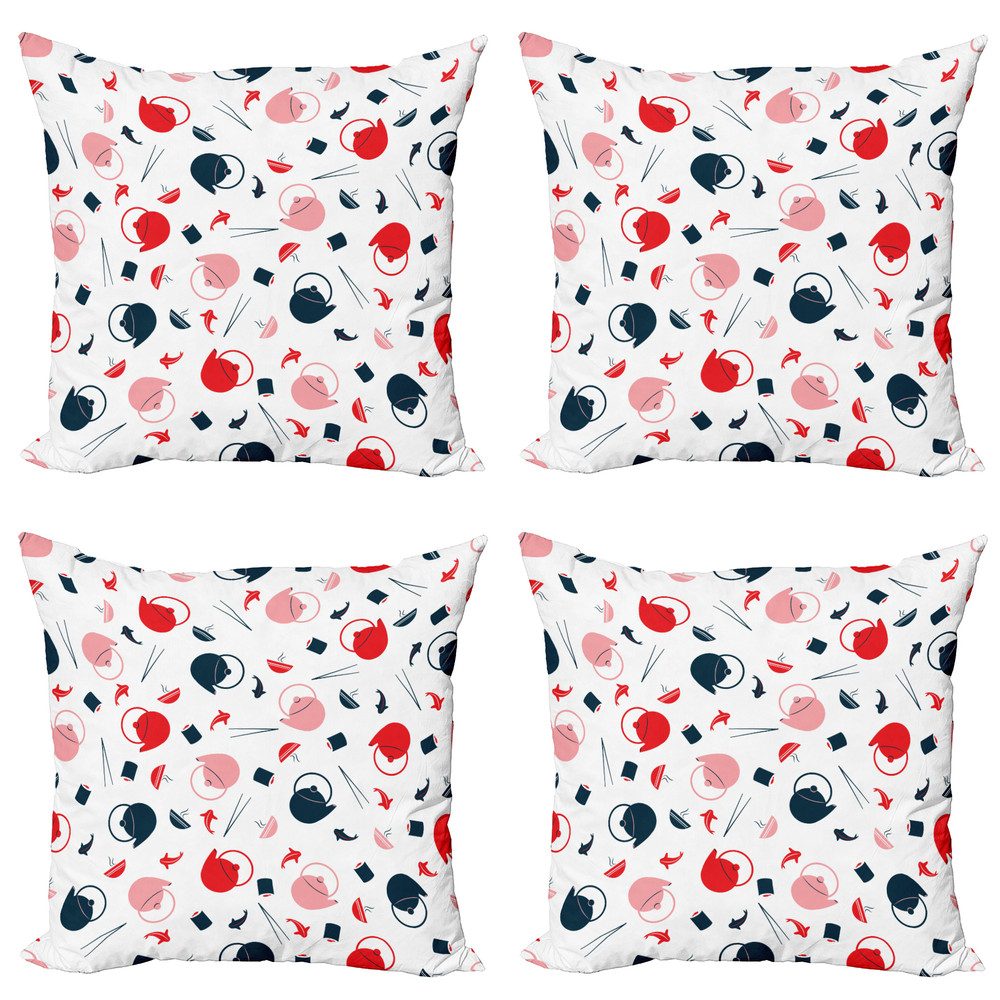 Sushi Throw Pillow Covers Pack of 4 Teapots Salmon Chopsticks
