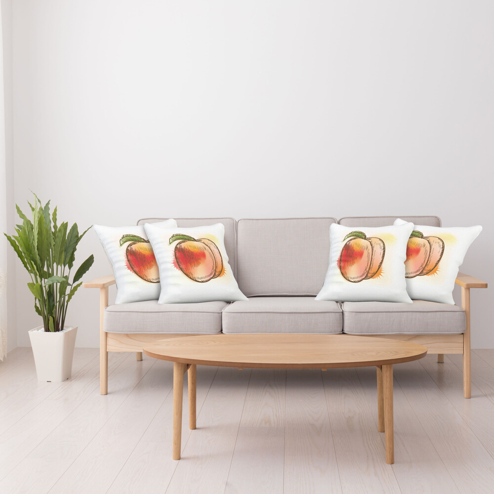 Peach Throw Pillow Covers Pack of Fresh Fruit Sketch Art UK