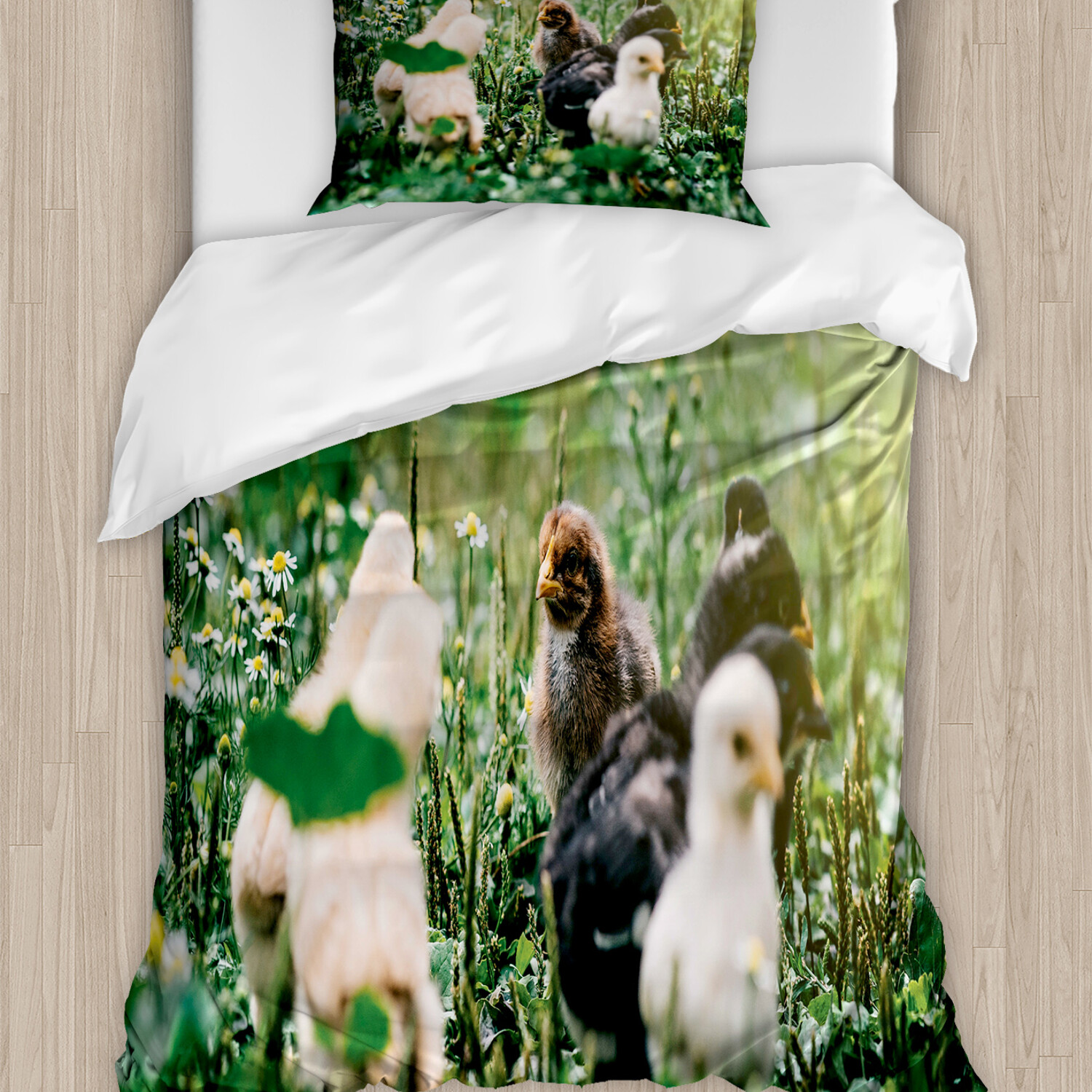 Chicks Bettwäsche Set Kleine Hühner in den Gänseblümchen