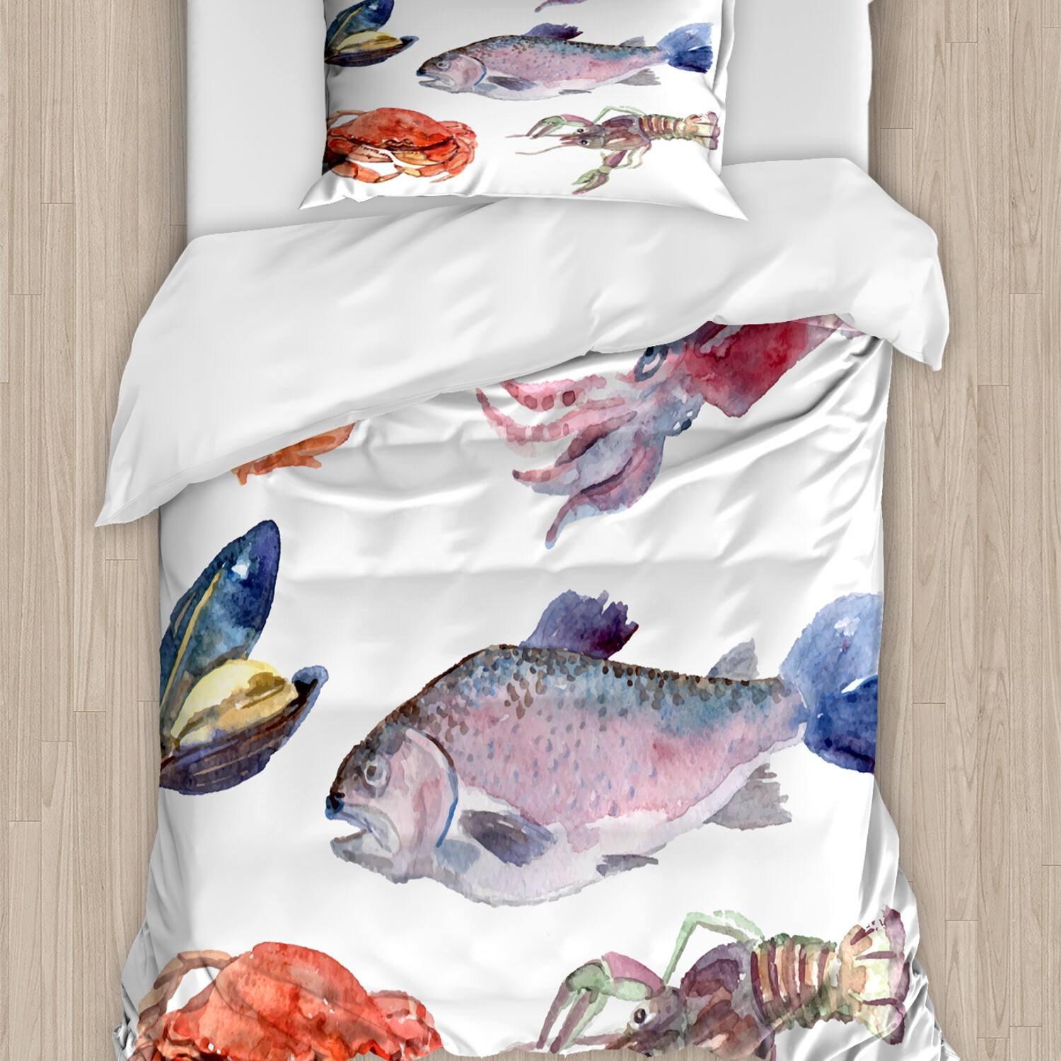 Fisch Bettwäsche Set Meerestiere Aquarell