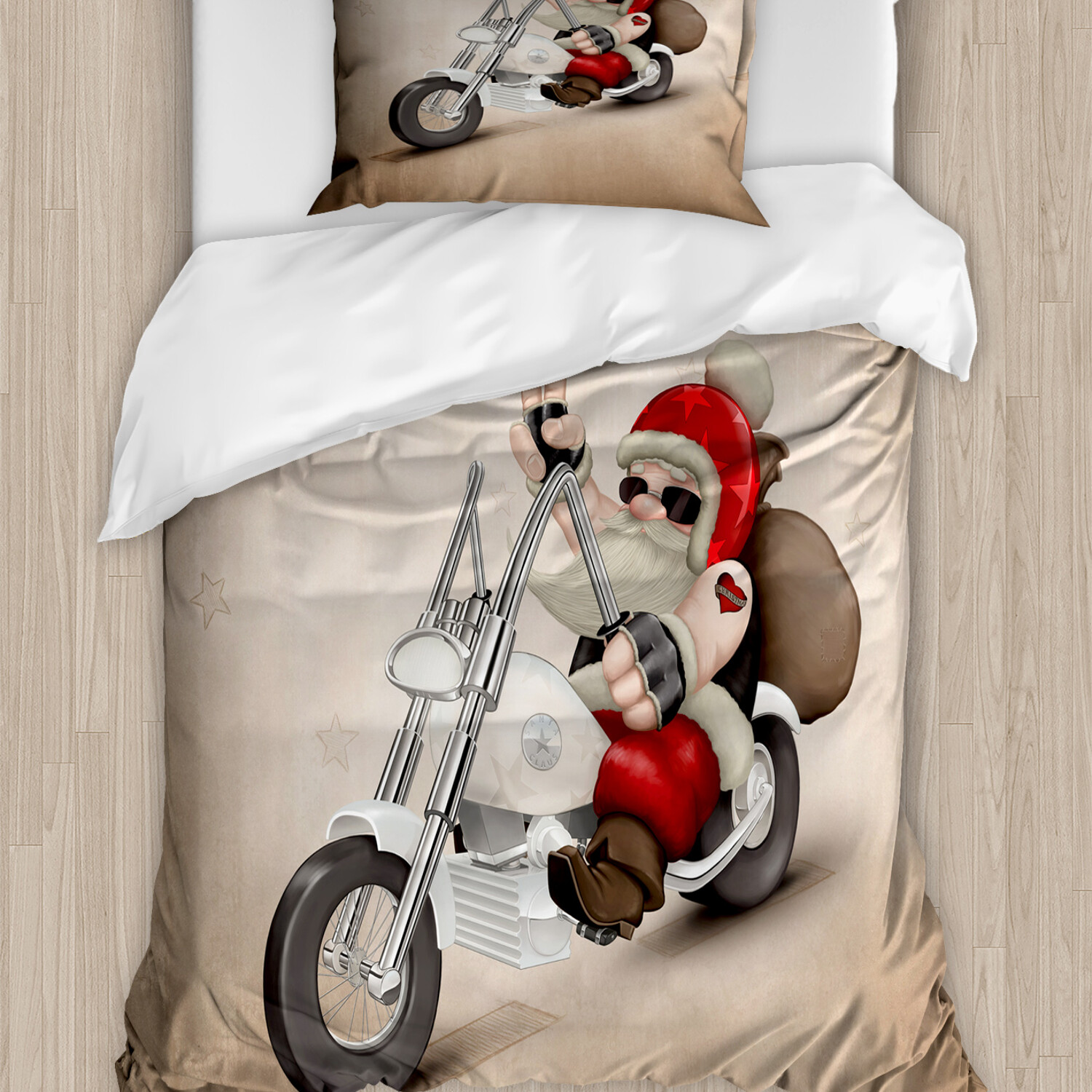 Weihnachten Bettwäsche Set Coole Santa auf dem Fahrrad