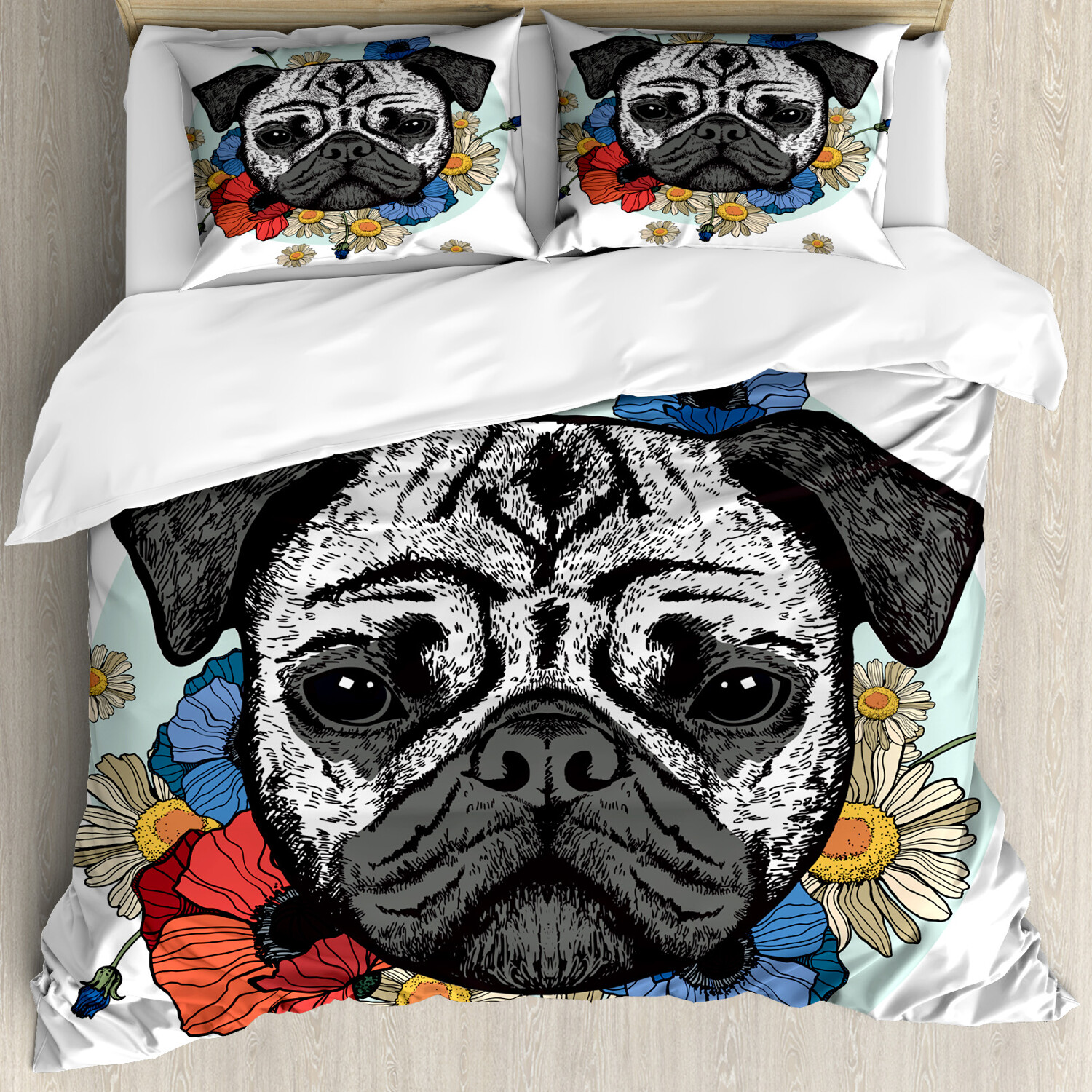 Mops Bettwäsche Set Schwarz-Weiß-Kopf des Hundes - Bild 4 von 7