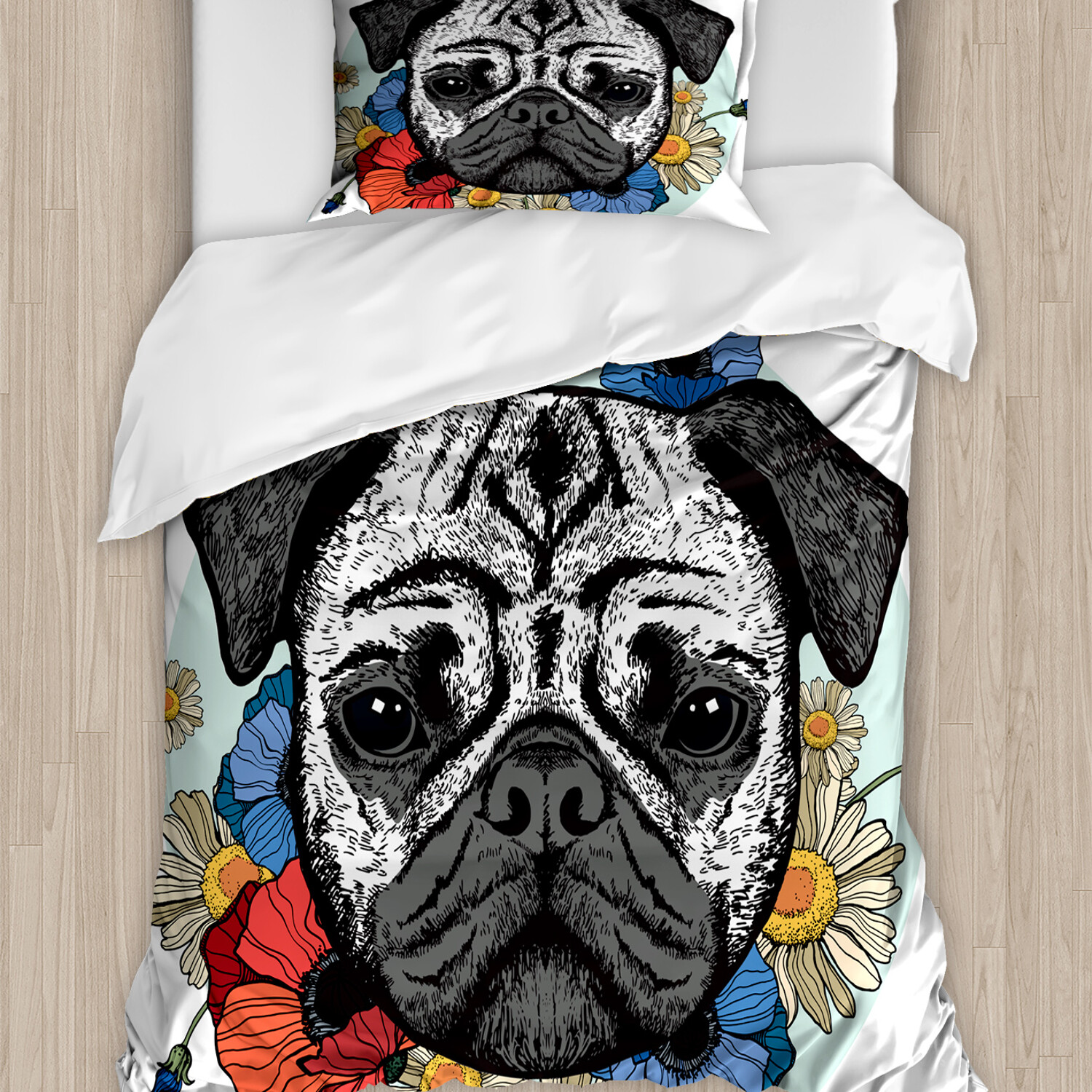 Mops Bettwäsche Set Schwarz-Weiß-Kopf des Hundes - Bild 2 von 7