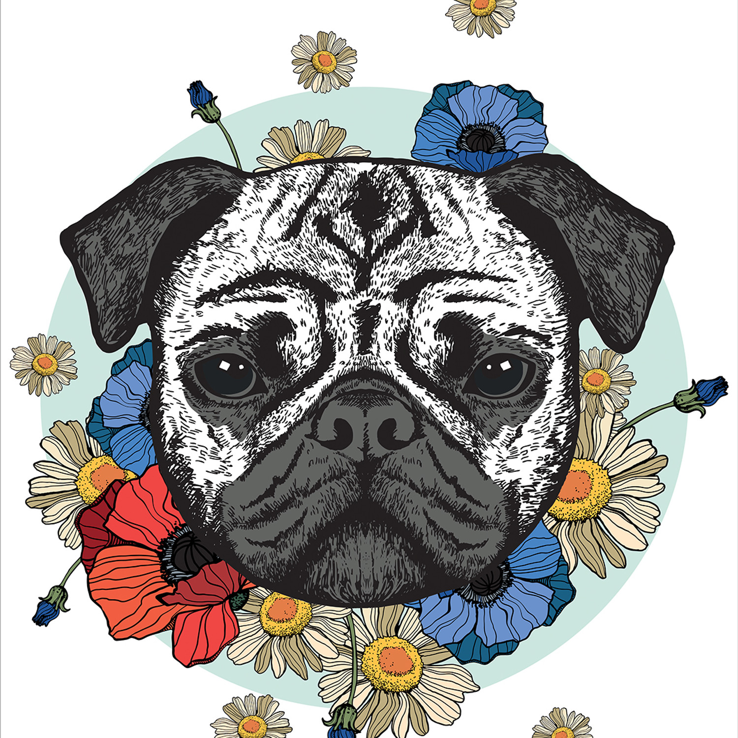 Mops Bettwäsche Set Schwarz-Weiß-Kopf des Hundes - Bild 3 von 7