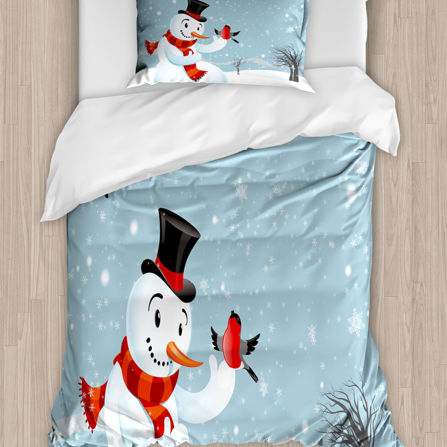Schneemann Bettwäsche Set Silvester Vögel
