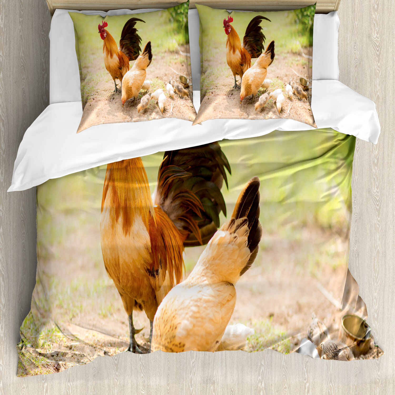 Henne und Küken Bettwäsche Set Huhn-Familien-Foto Weicher Microfaserstoff