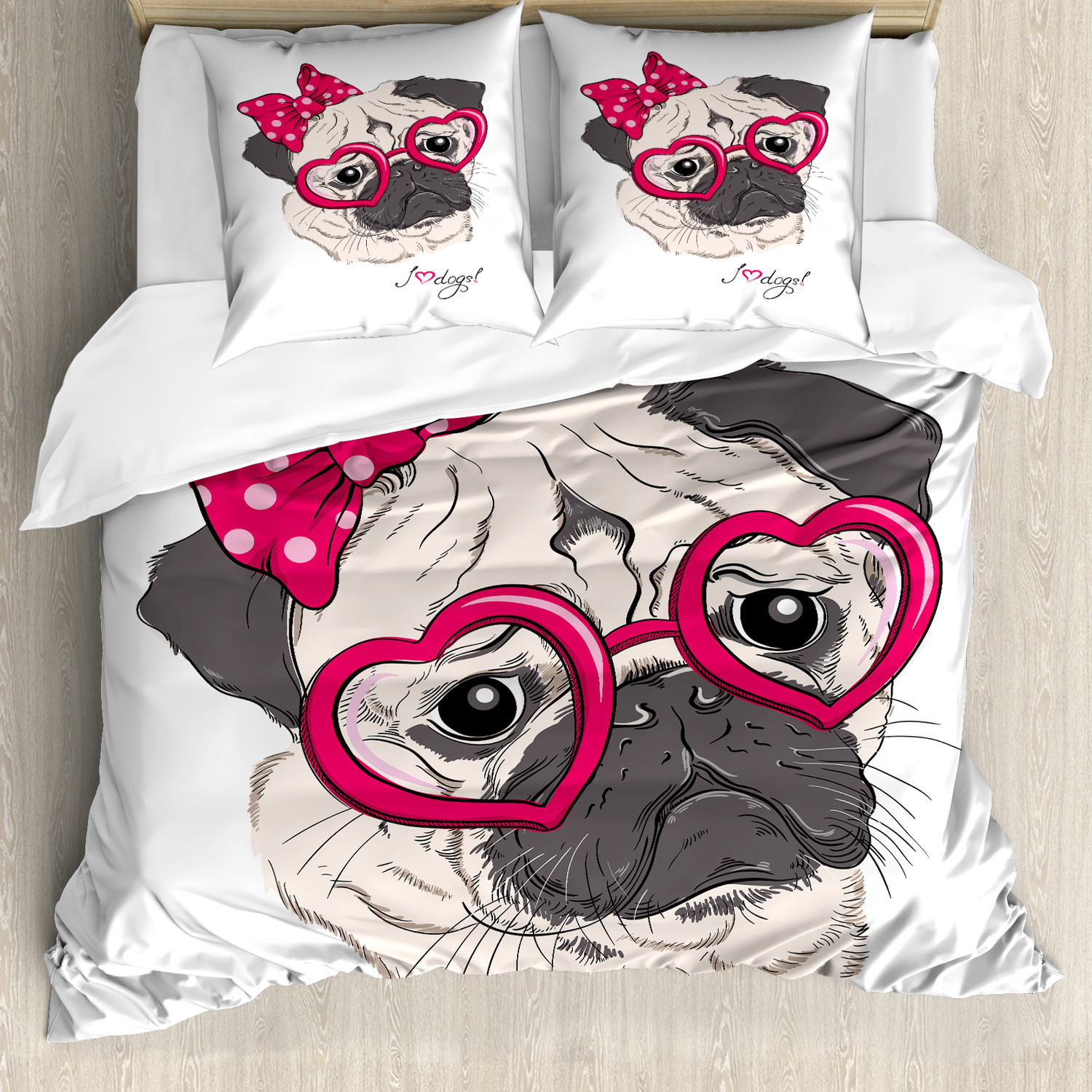 Mops Bettwäsche Set Karikatur-Mode-Hippie-Hund Weicher Microfaserstoff - Bild 3 von 4