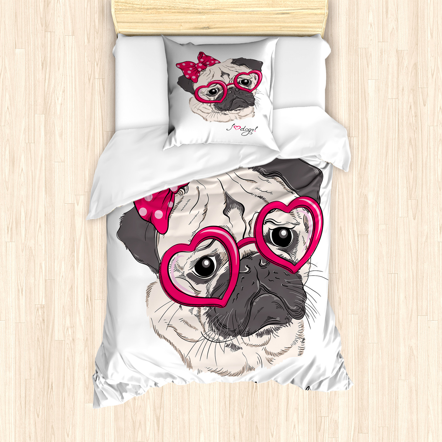 Mops Bettwäsche Set Karikatur-Mode-Hippie-Hund Weicher Microfaserstoff - Bild 2 von 4