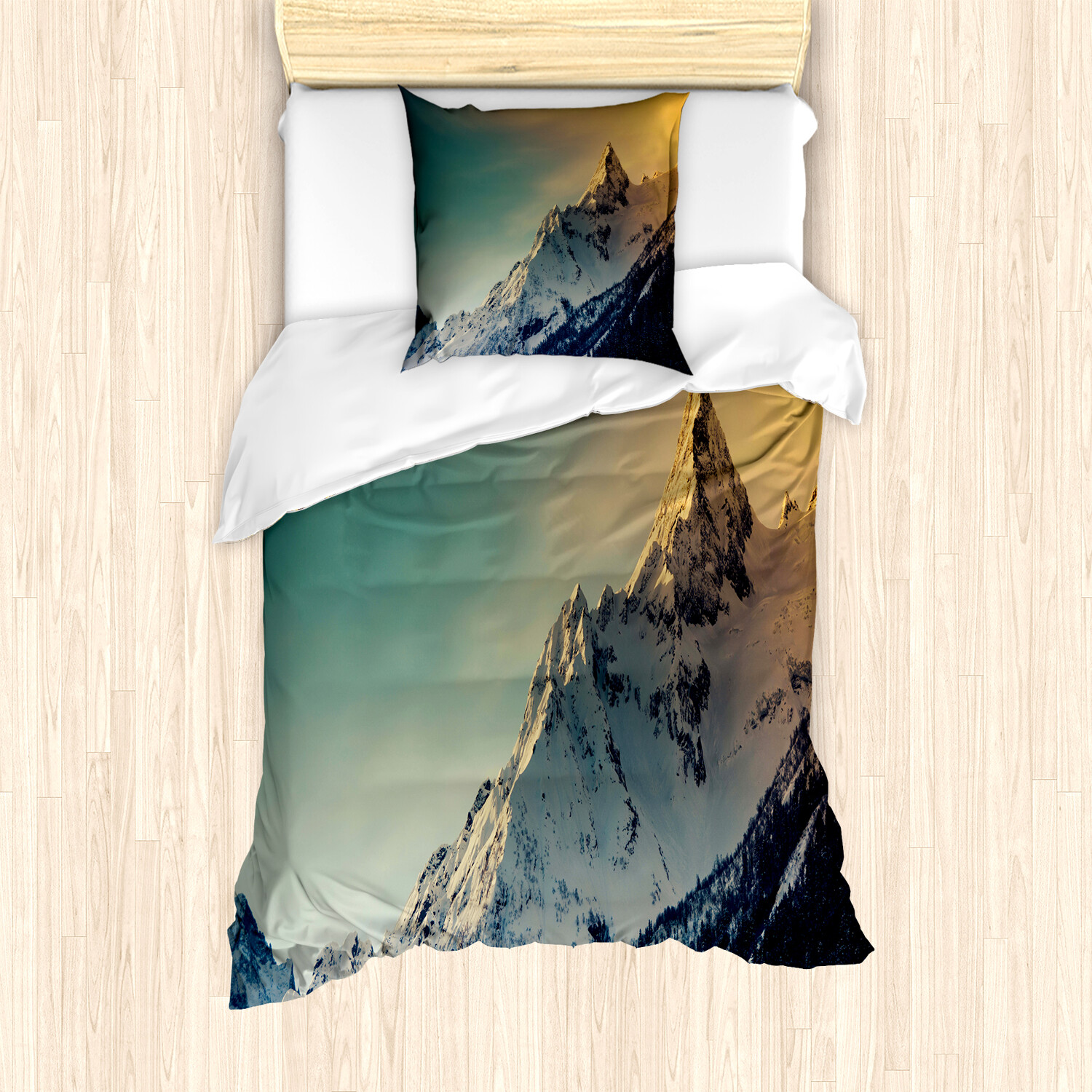 Berge Bettwäsche Set Winterlandschaft Panorama Weicher Microfaserstoff