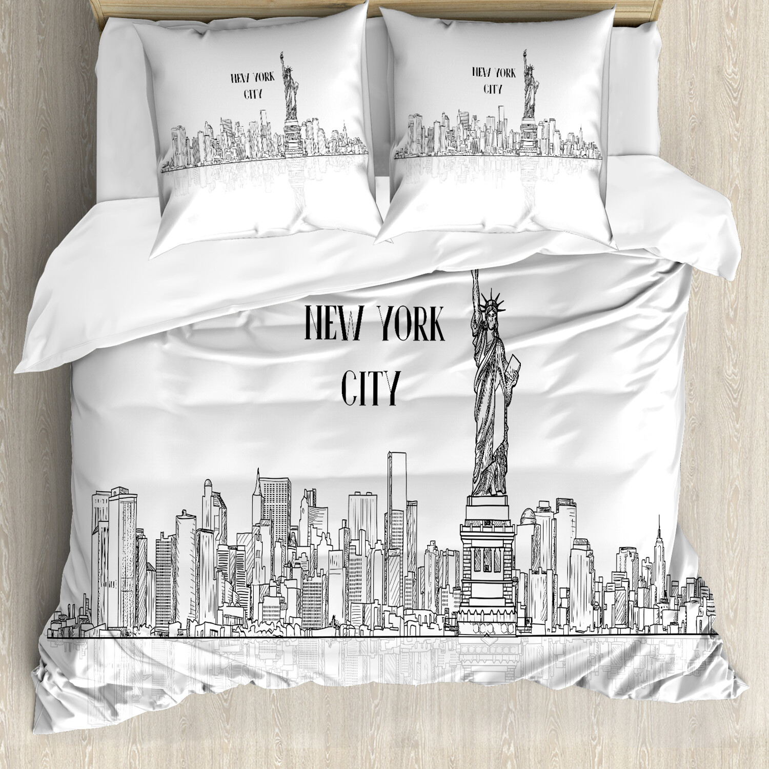 NYC Bettwäsche Set Umreißen Ansicht New York City Weicher Microfaserstoff