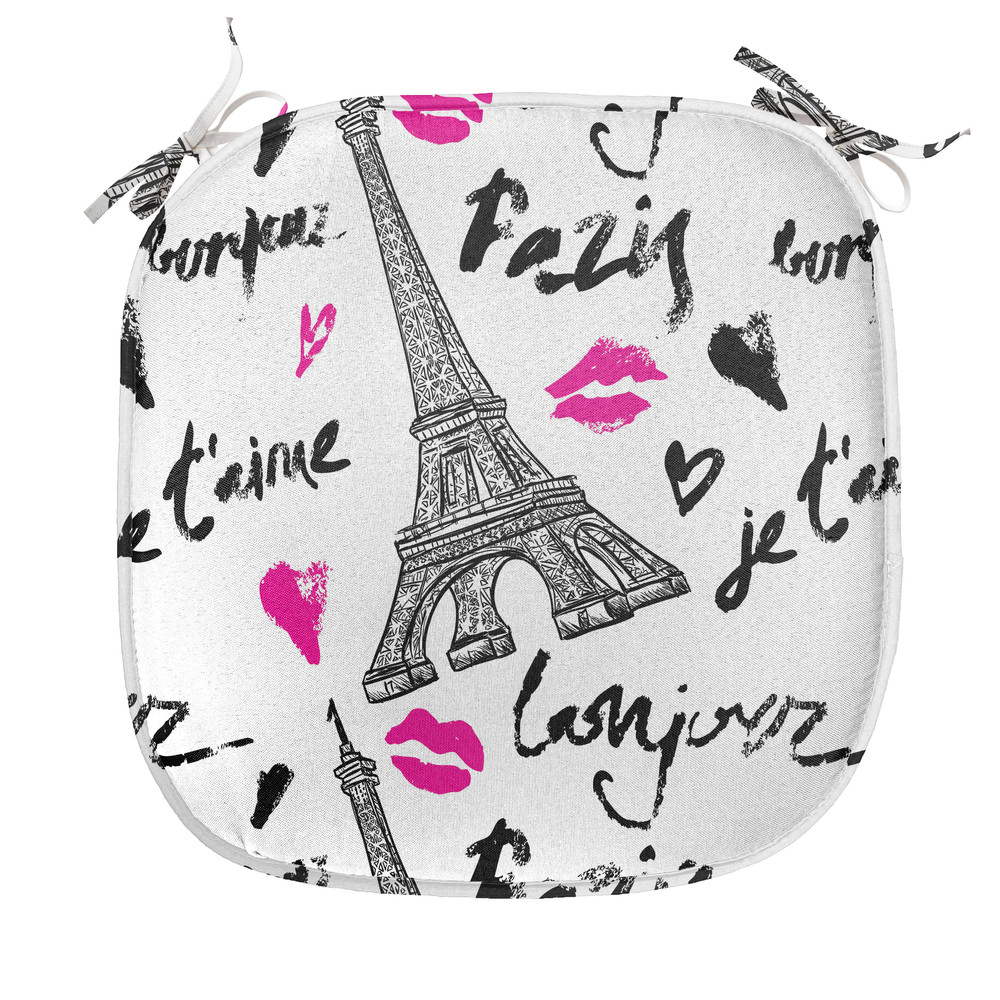 Paris Stuhlkissen Pink Kiss Eiffel Liebe Stuhlpolster Sitzkissen 40x40cm