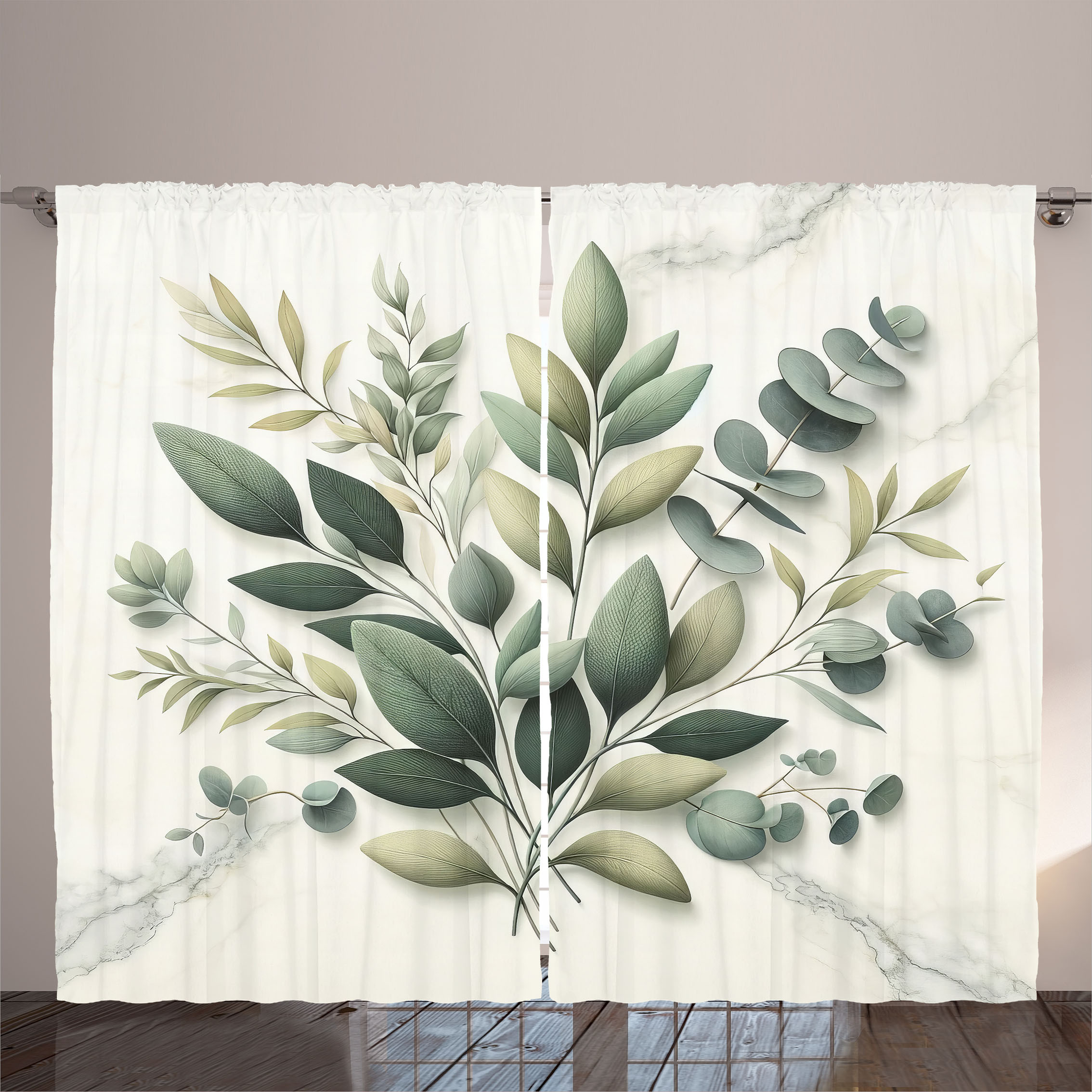 Ambesonne Eucalyptus Leaves Curtains, Botanical Art of Delicate Branches on P... - Picture 6 of 26