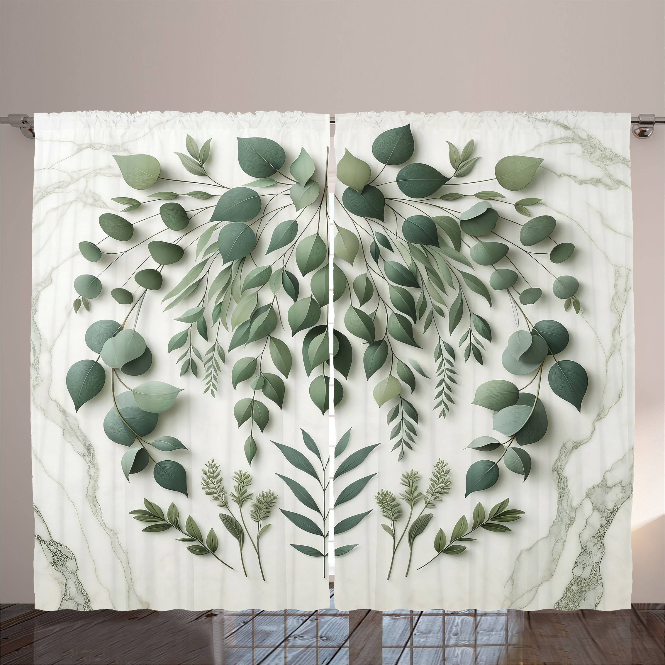 Ambesonne Eucalyptus Leaves Curtains, Botanical Art of Delicate Branches on P... - Picture 5 of 26