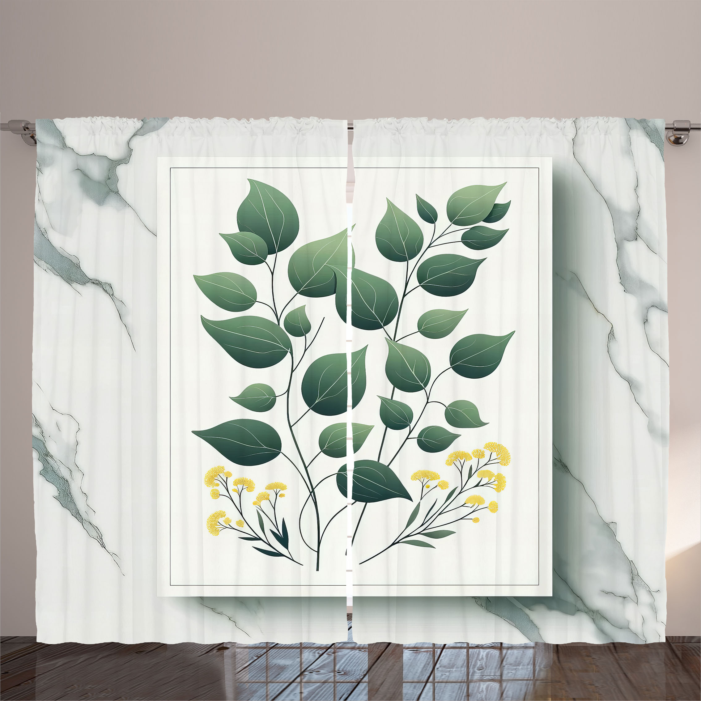 Ambesonne Eucalyptus Leaves Curtains, Botanical Art of Delicate Branches on P... - Picture 4 of 26