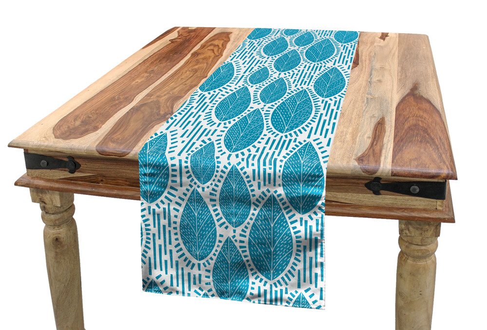 Blue and White Table runner Leaf and Stripes