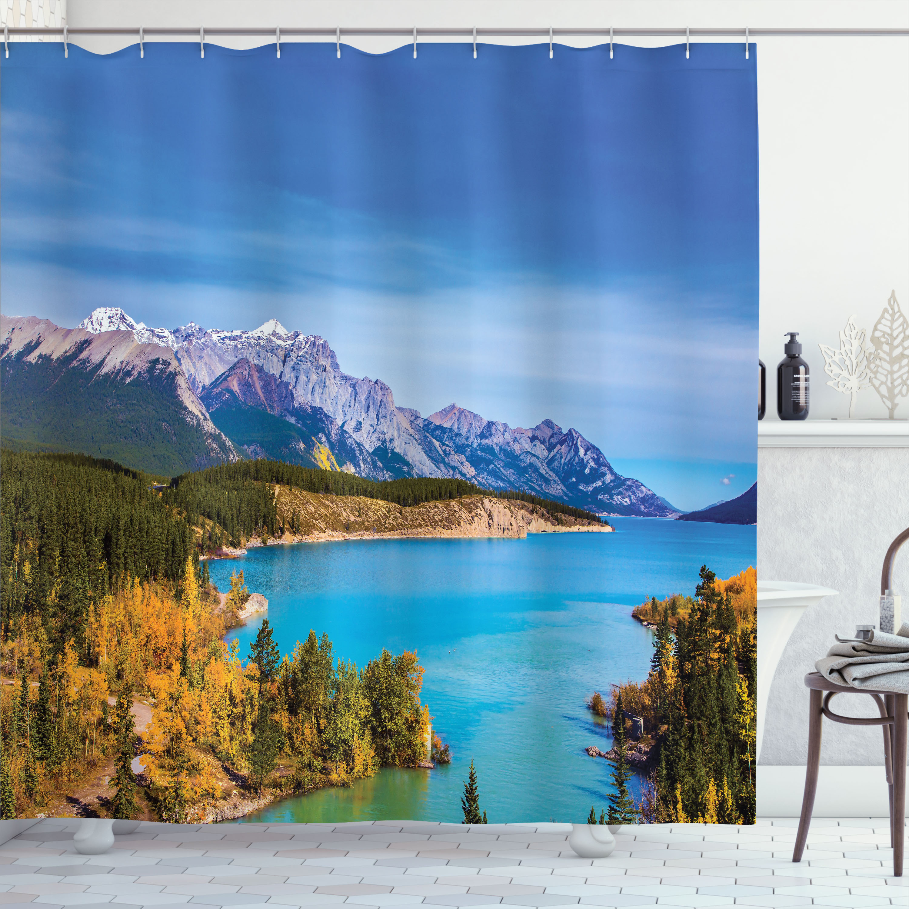 3D Winter-Landschaft Duschvorhang, 180x180 Cm – Mit 12 Haken, Wasserdichtes Polyester