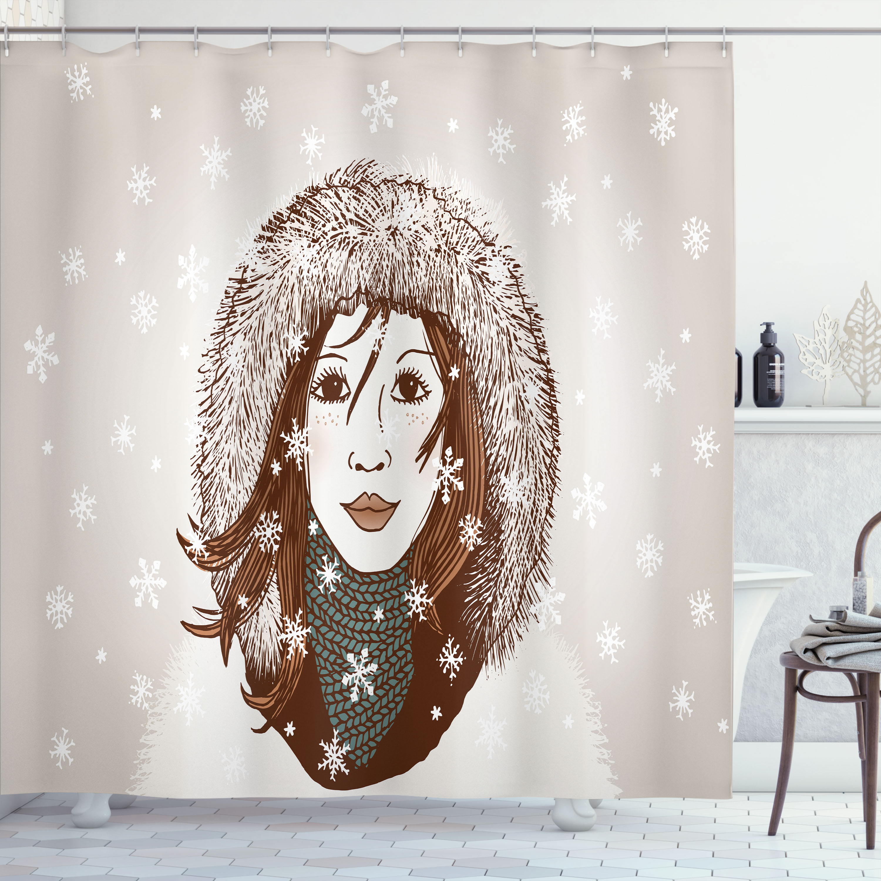 Tititex Weihnachts-Duschvorhang – Schneeflocken Design, 180x180 Cm, Wasserdicht, Mit 12 Haken
