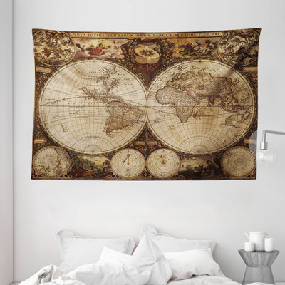 Weltkarte Wandteppich und Tagesdecke, Historische alte Atlas Druck
