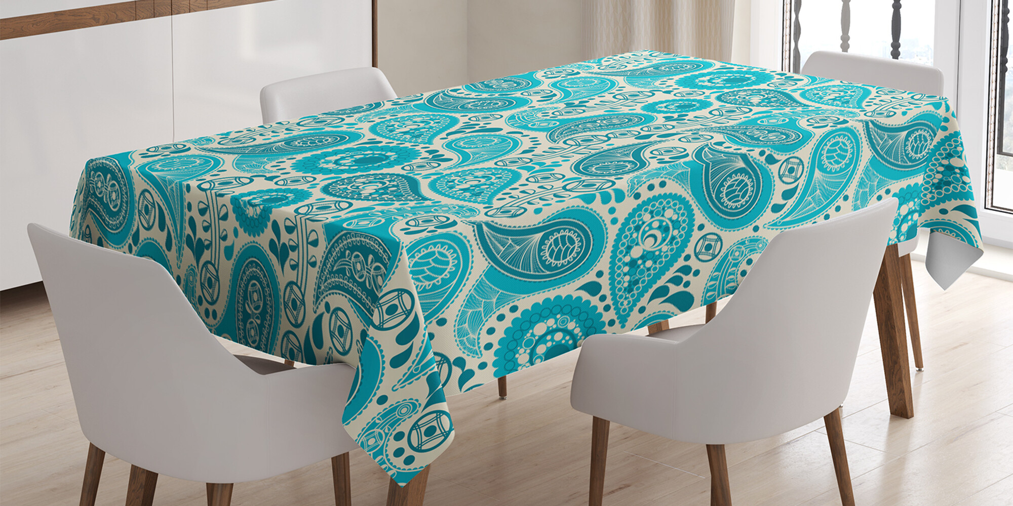 Türkis Tischdecke Paisley Blue Flowers